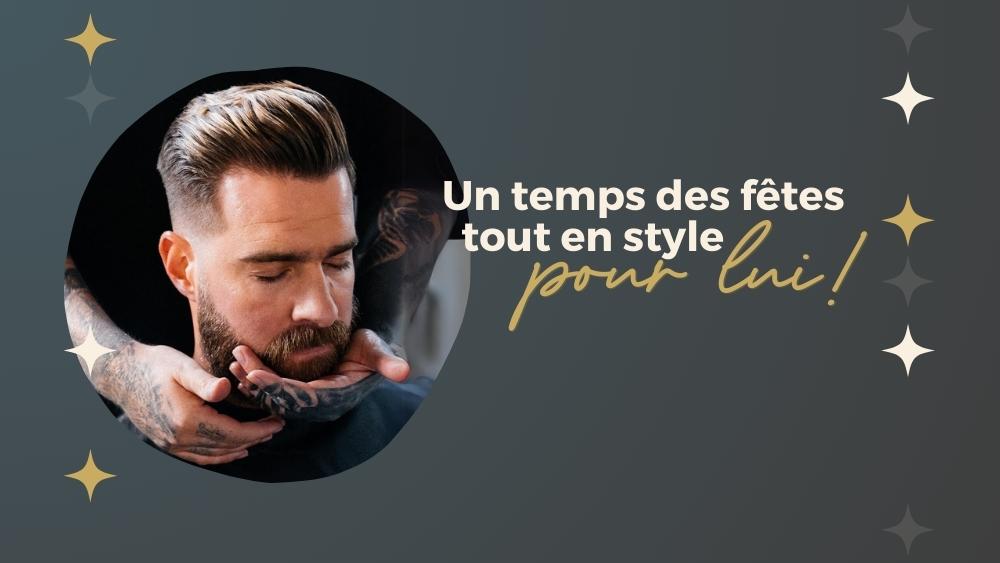Un homme se fait coiffer avec soin pour les fêtes, mettant en avant un style élégant et tendance.