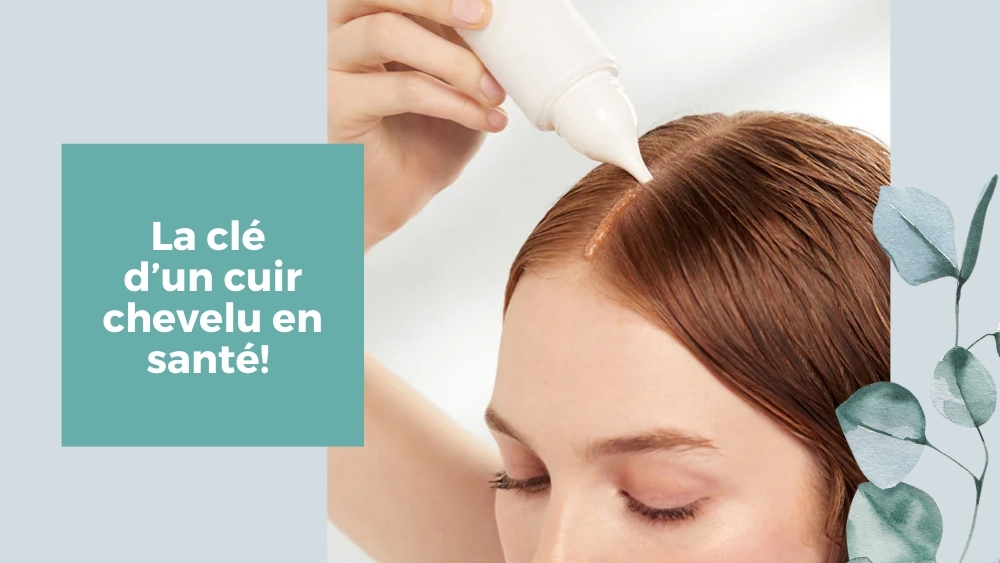 La clé pour un cuir chevelu sain est présentée avec un soin capillaire appliqué sur des cheveux brillants.